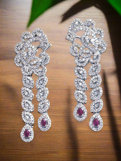 Pink Color American Diamond long Earring