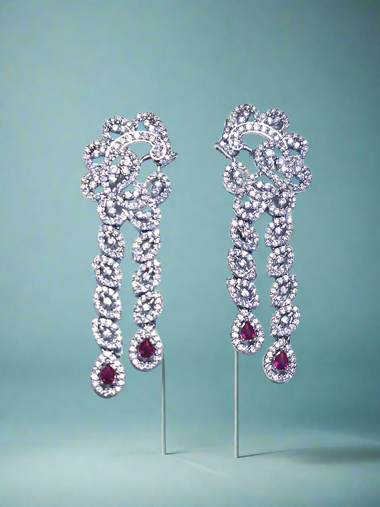 Pink Color American Diamond long Earring