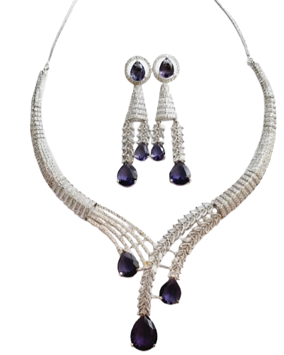 American Diamond Purple Necklace Set