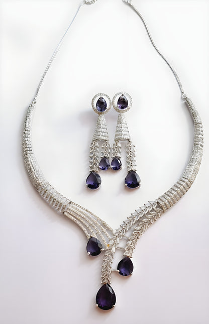 American Diamond Purple Necklace Set