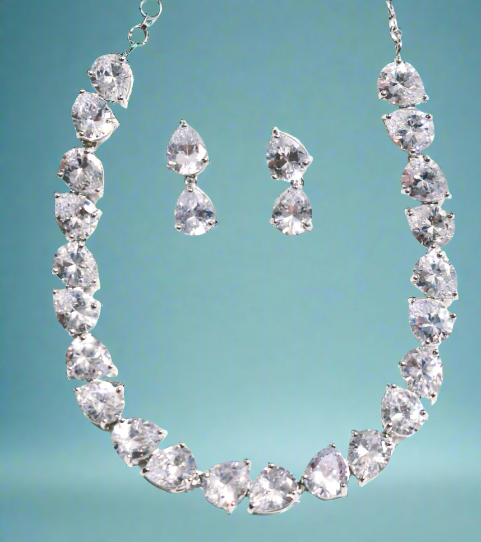 White Big Stone American Dimaond Statement Necklace Set