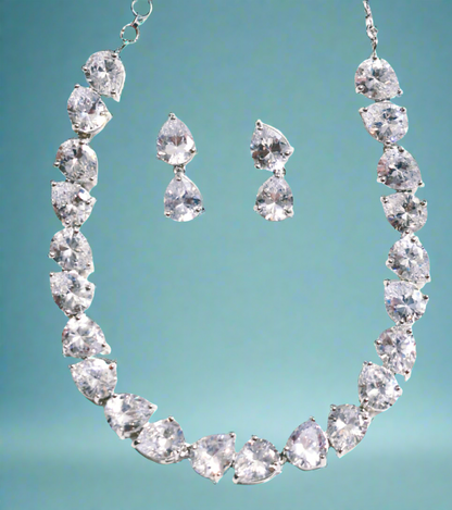 White Big Stone American Dimaond Statement Necklace Set