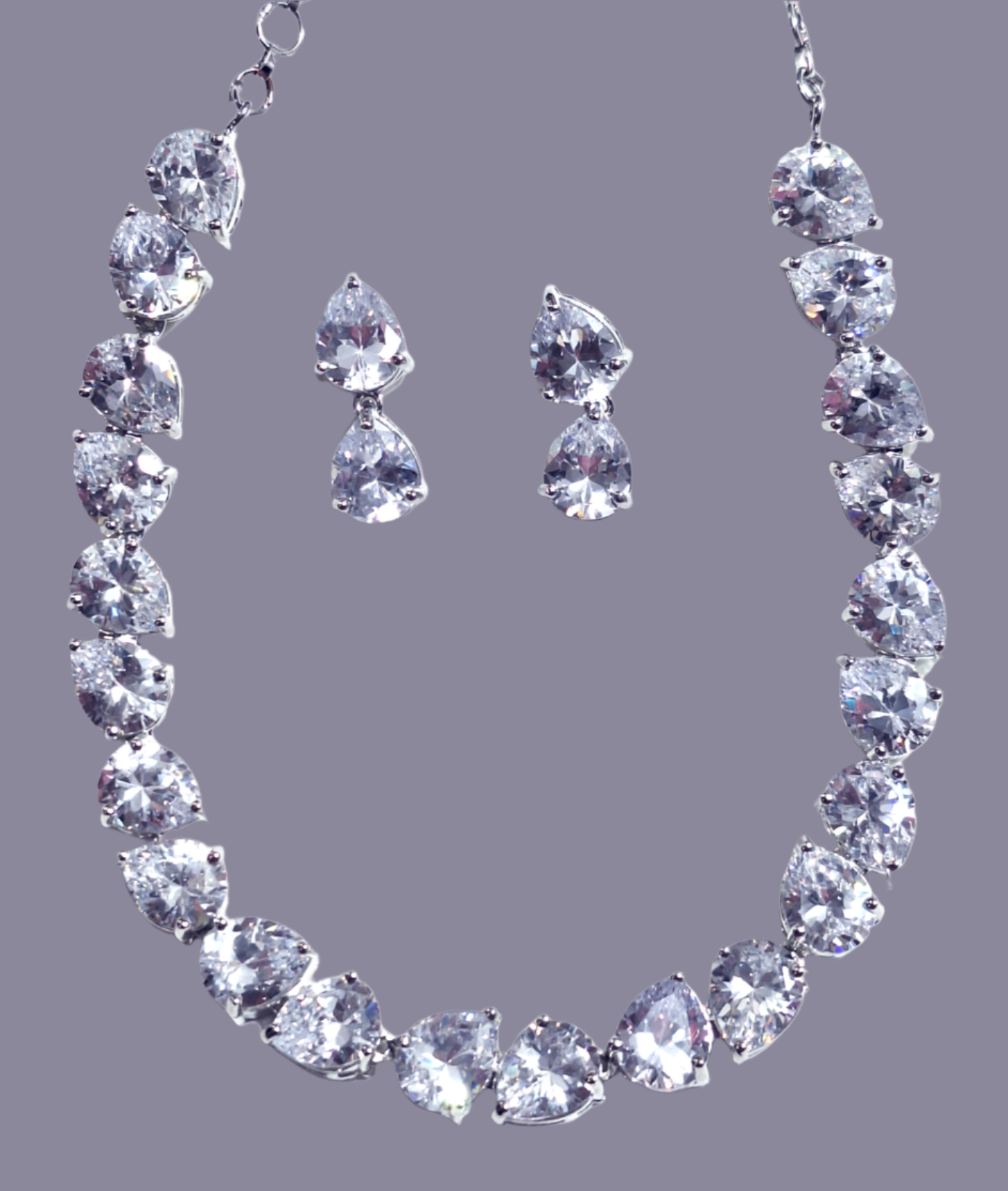 White Big Stone American Dimaond Statement Necklace Set