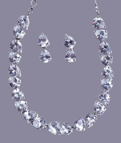 White Big Stone American Dimaond Statement Necklace Set