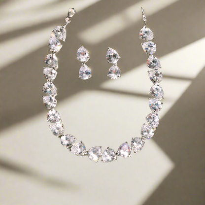 White Big Stone American Dimaond Statement Necklace Set