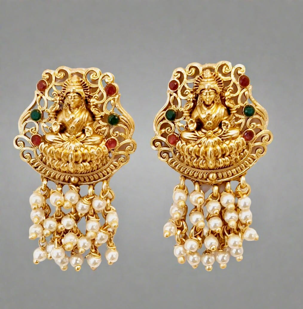 Maa Luxmi Temple Design 1Gram Gold Plated Necklace Set