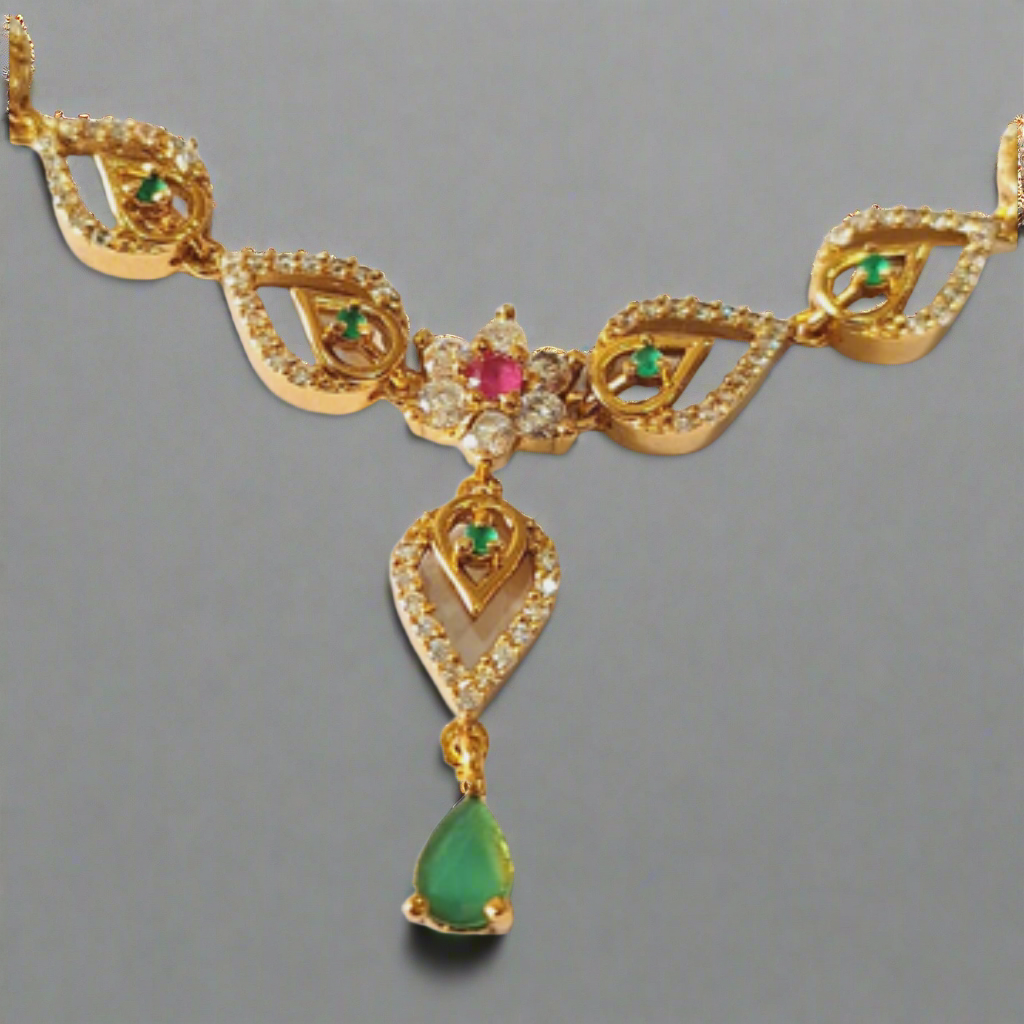 Pink & Green Ruby Gold-Plated Necklace Set.