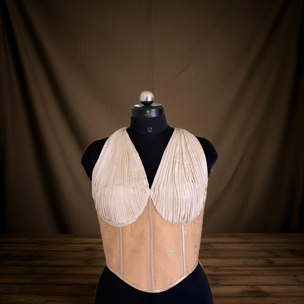 Designer Ivory Pleated Corset Top | Free Size Saree Blouse & Indo-Western Wear