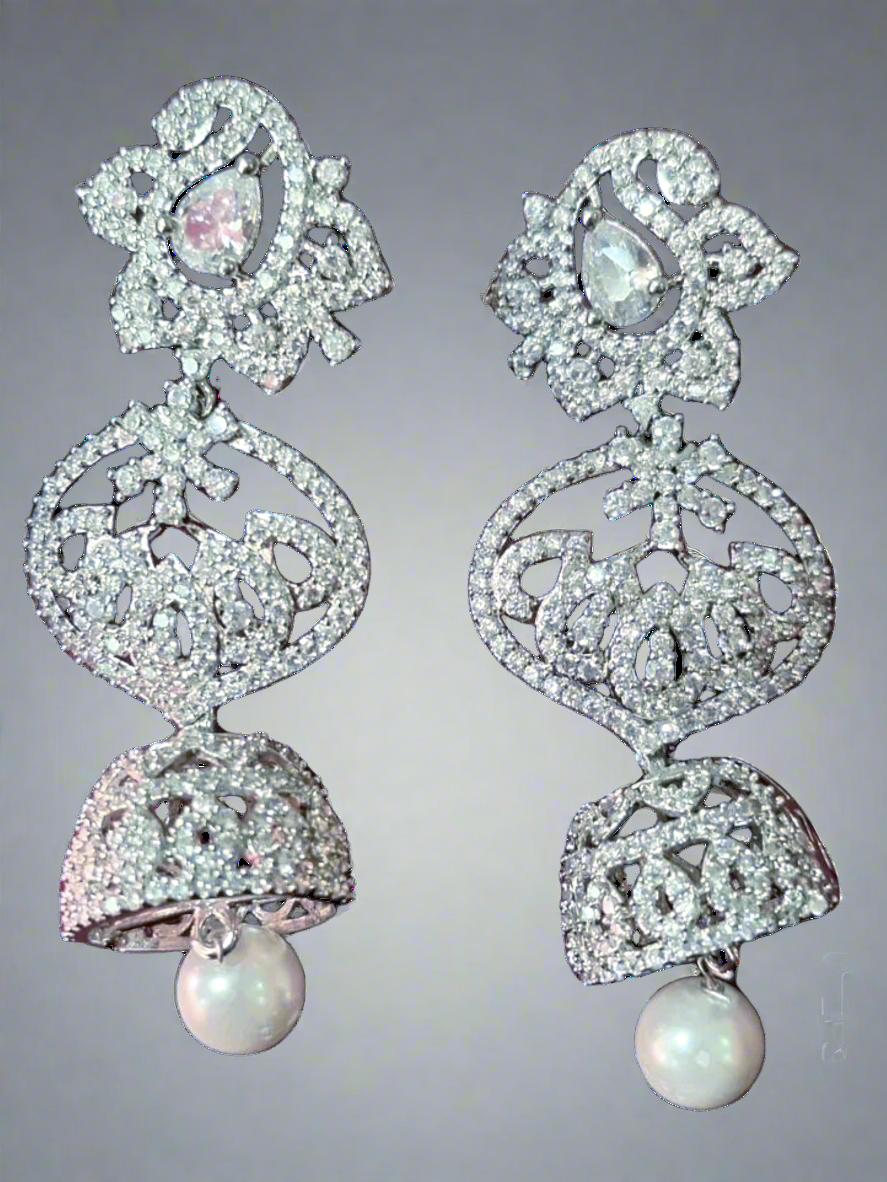 Triple Layered Statement  American Diamond Earrings