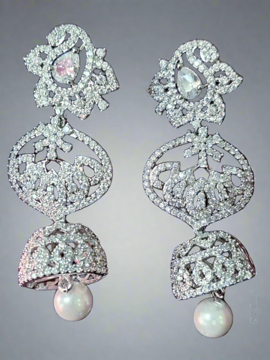 Triple Layered Statement  American Diamond Earrings