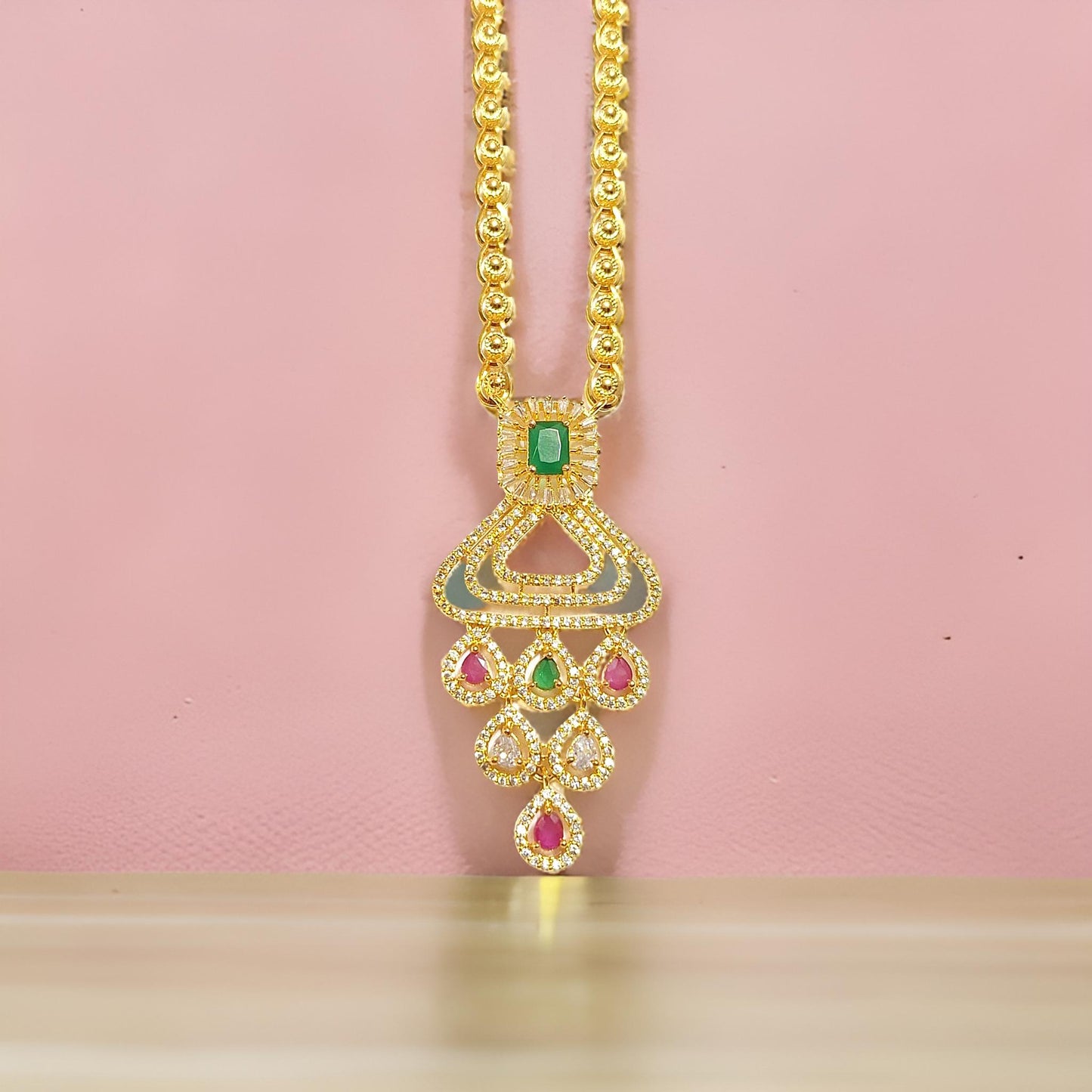 Green and Pink Ruby 1 gram gold plated Necklace