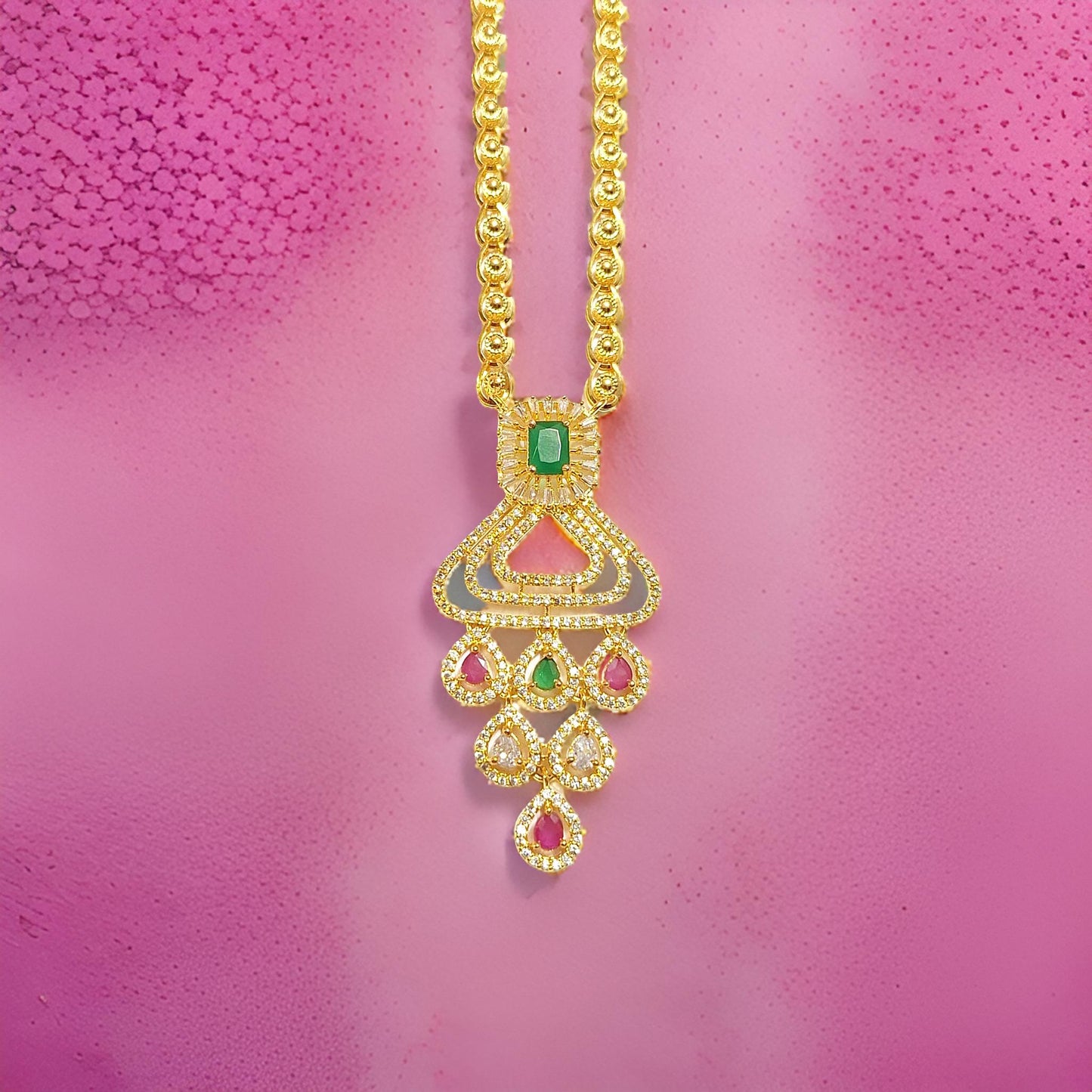 Green and Pink Ruby 1 gram gold plated Necklace