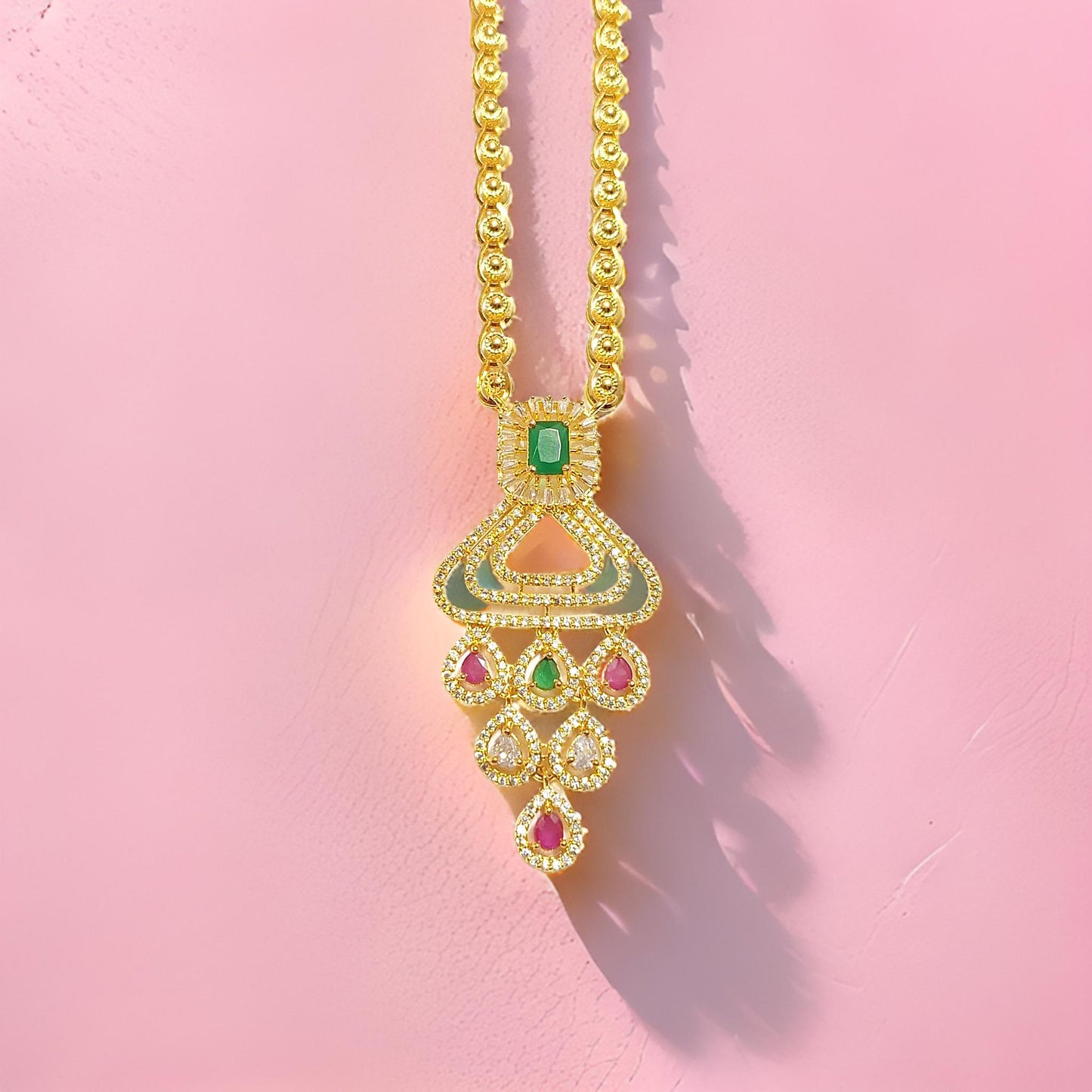 Green and Pink Ruby 1 gram gold plated Necklace