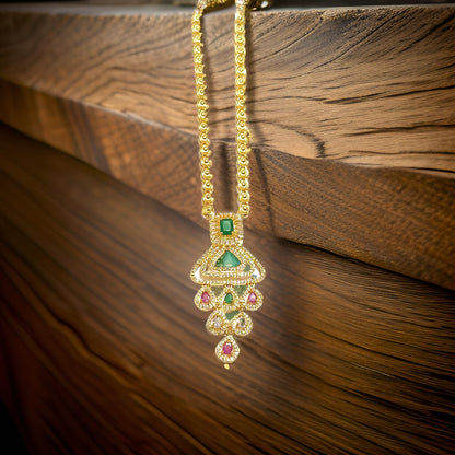 Green and Pink Ruby 1 gram gold plated Necklace