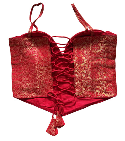 Red Silk Corset Blouse – Luxe Statement Piece