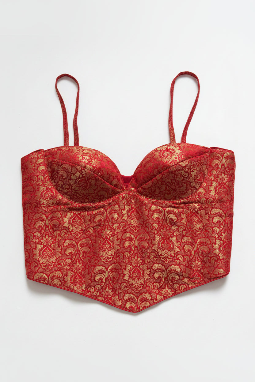 Red Silk Corset Blouse – Luxe Statement Piece