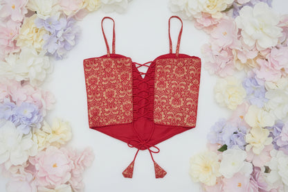 Red Silk Corset Blouse – Luxe Statement Piece