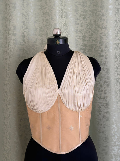 Designer Ivory Pleated Corset Top | Free Size Saree Blouse & Indo-Western Wear
