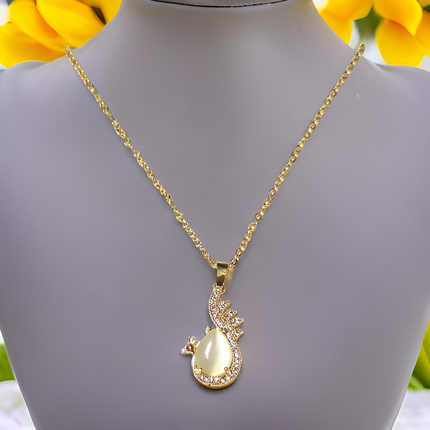 Peacock Pendant Anti Tarnish Gold plated Necklace Chain