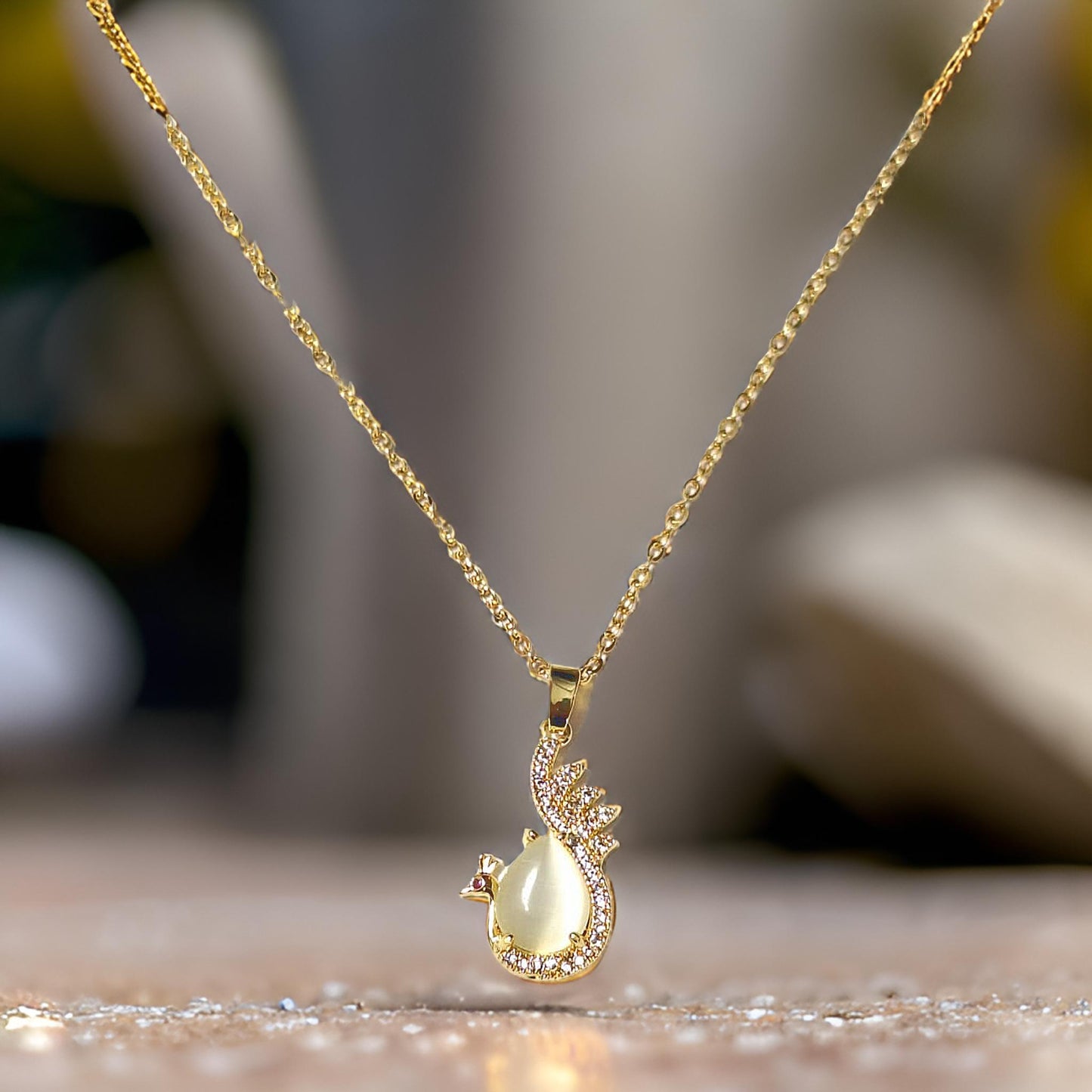 Peacock Pendant Anti Tarnish Gold plated Necklace Chain