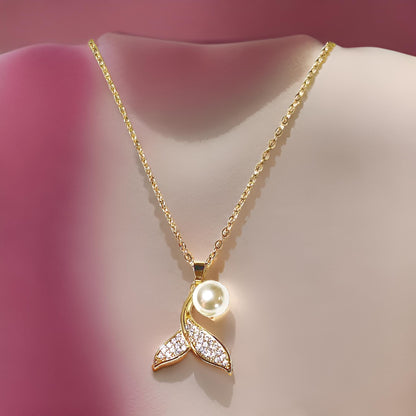 Fish Tail With Pearl Pendant Anti Tarnish Chain Necklace