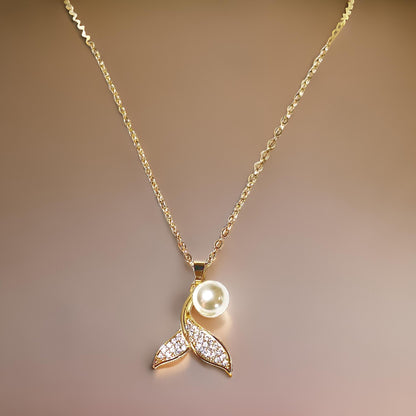 Fish Tail With Pearl Pendant Anti Tarnish Chain Necklace
