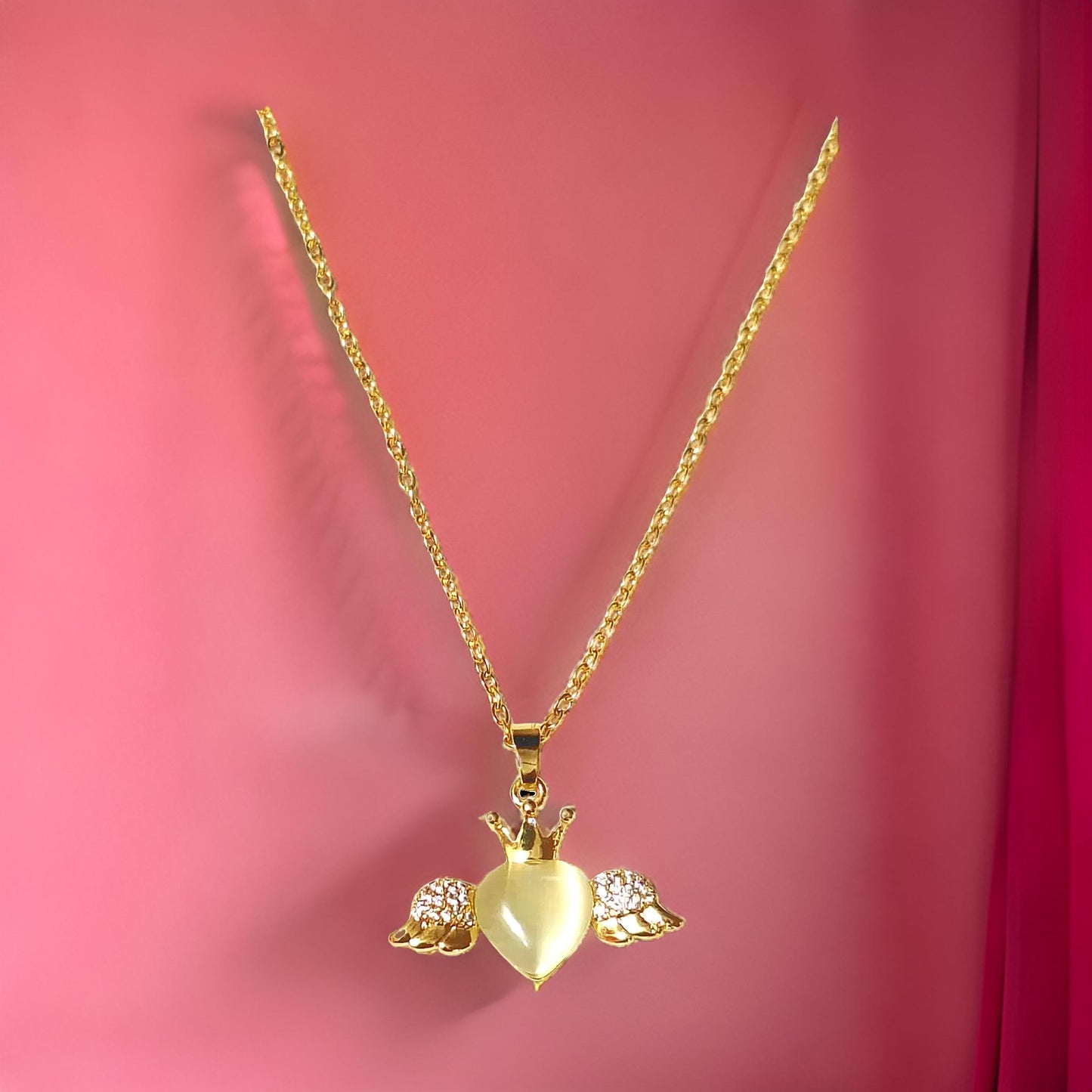 Frill Feather Heart Pendant Chain Gold Plate Necklace