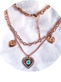 Anti Tarnish Triple Heart Evil Eye Rose Pink Plated Chain Necklace