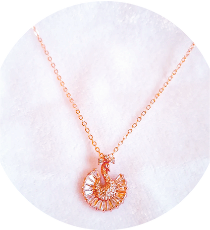 Anti Tarnish Rose Pink Plated Chain With Peacock Pendant Necklace