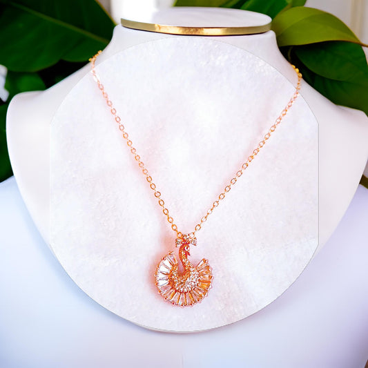 Anti Tarnish Rose Pink Plated Chain With Peacock Pendant Necklace