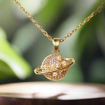Planet Pendant Anti Tarnish Gold Plated Chain Necklace