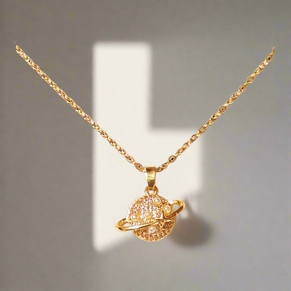 Planet Pendant Anti Tarnish Gold Plated Chain Necklace