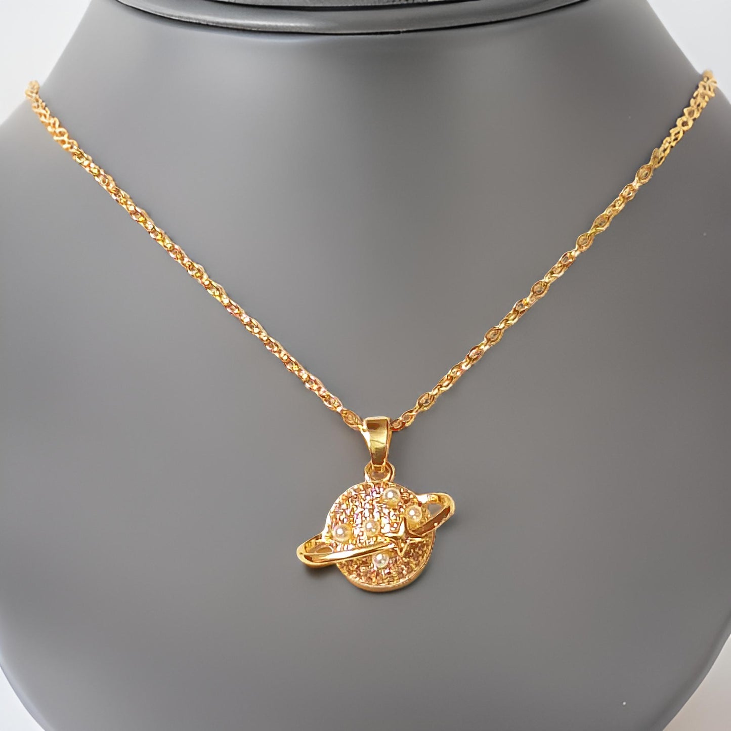 Planet Pendant Anti Tarnish Gold Plated Chain Necklace