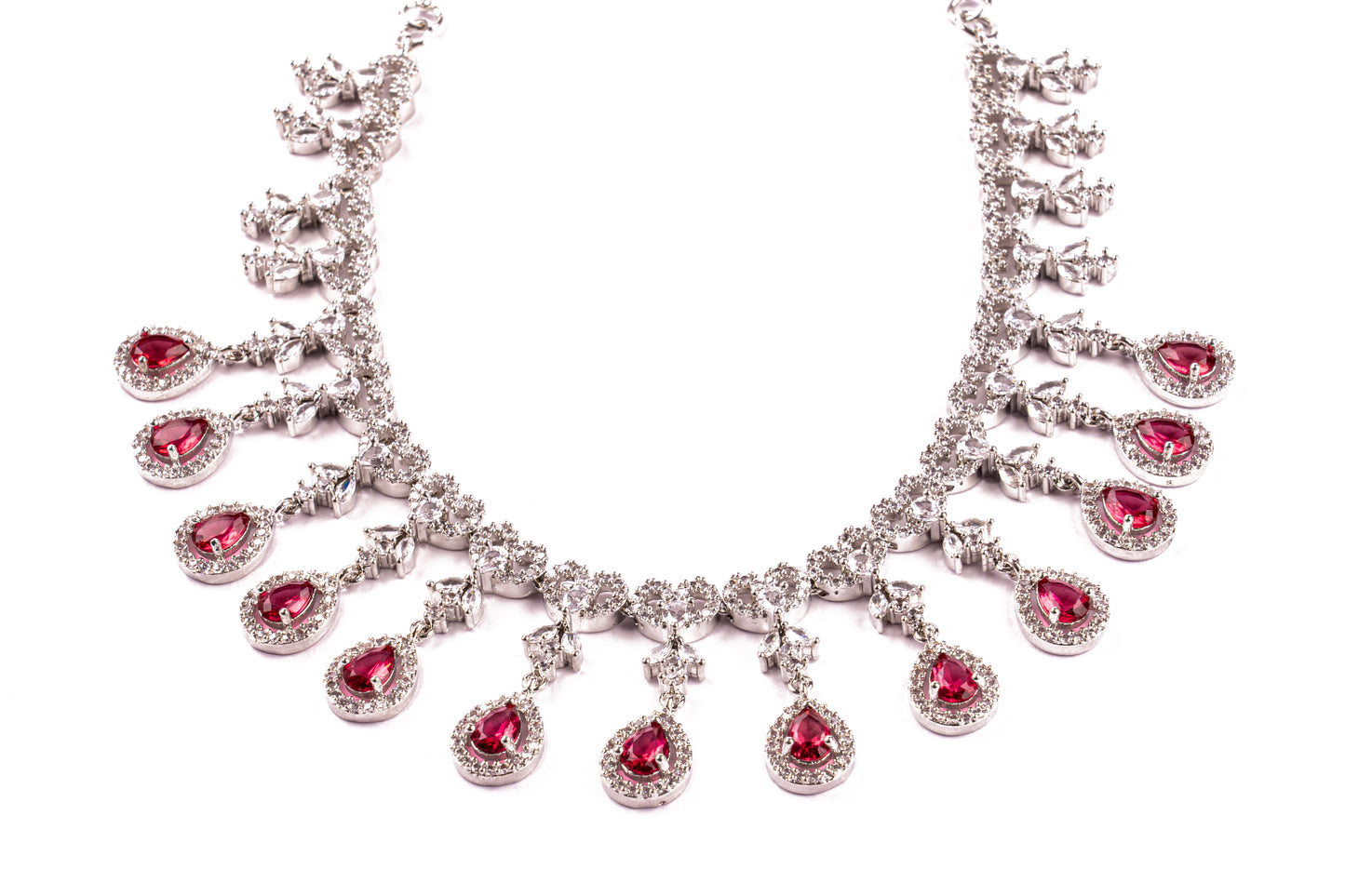 Pink Ruby American Diamond Necklace Set with matching earrings
