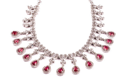 Pink Ruby American Diamond Necklace Set with matching earrings