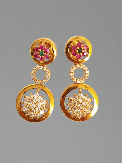Pink Ruby American Diamond 1.5 Gram Gold Plated Necklace Set with Earring