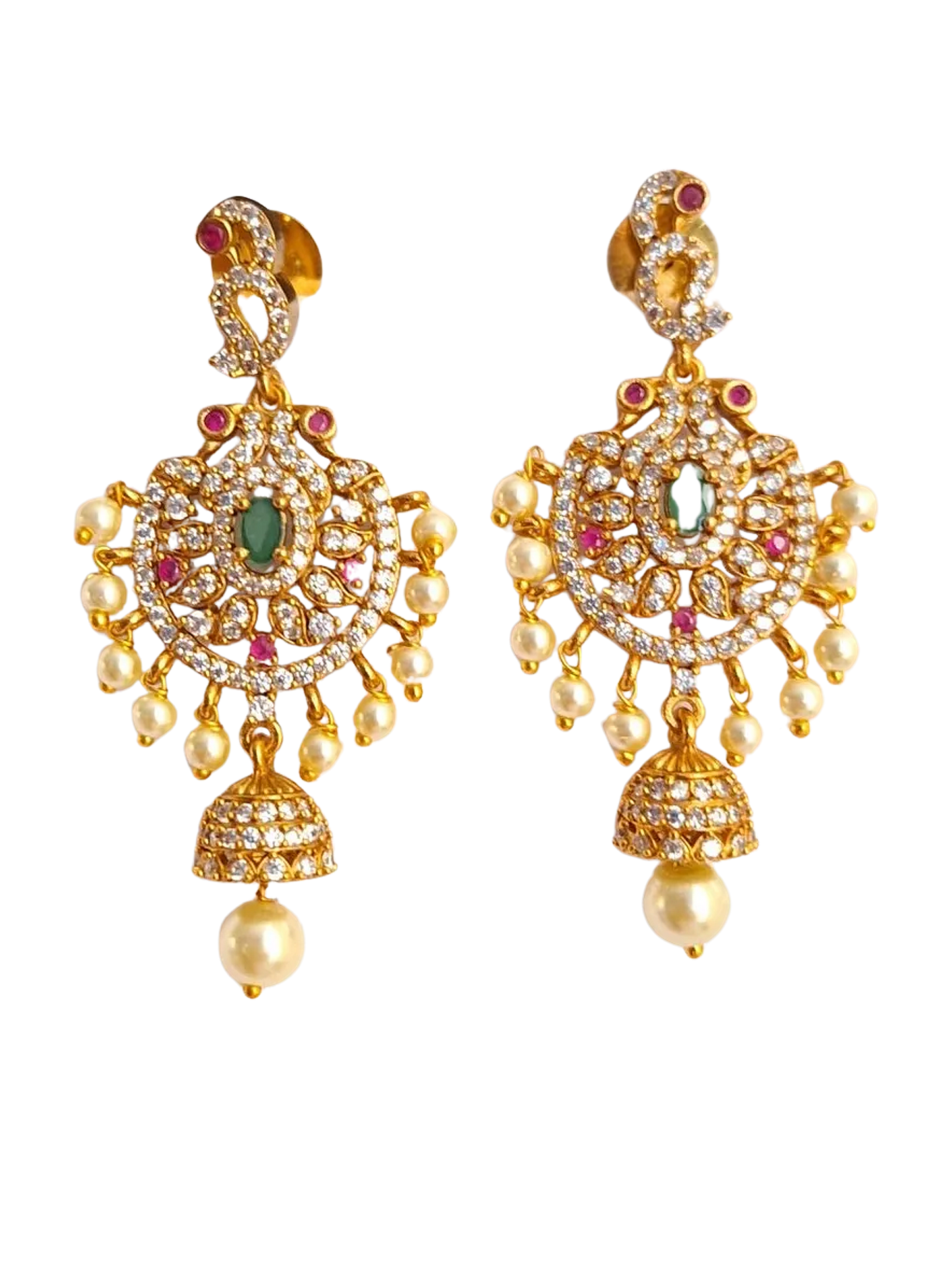 Peacock Pink Green Ruby 1.5 Gram Gold Plated Choker Necklace Set