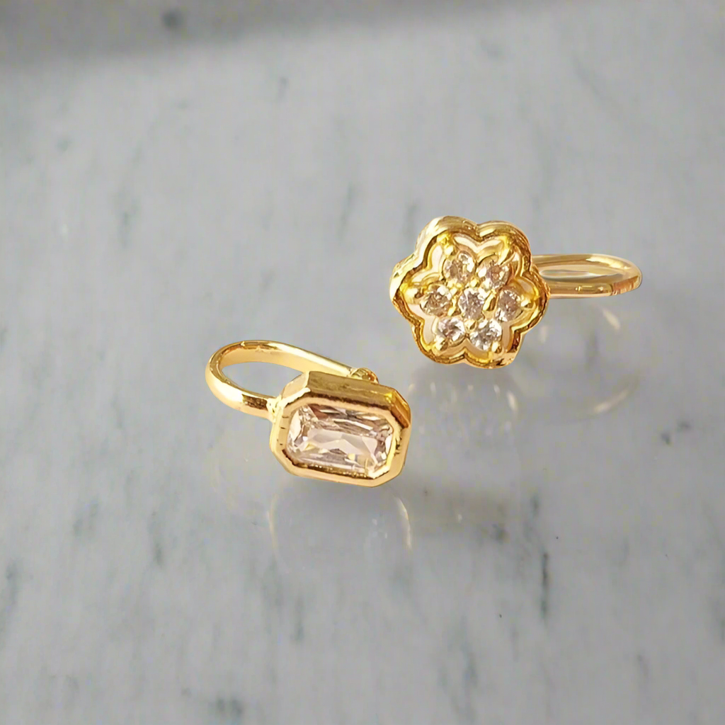 American Diamond 1.5 Gram Gold Plated Pressing NosePin Combo