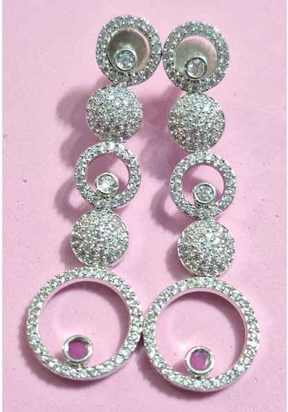 White And Pink American Diamond Necklace Set with Statement Earrings