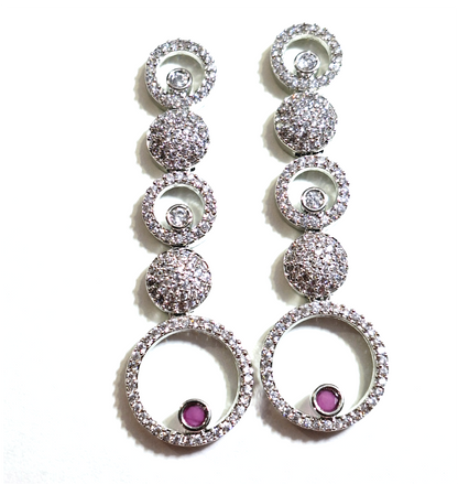 White And Pink American Diamond Necklace Set with Statement Earrings