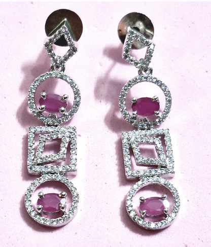 Pink white American Diamond Necklace Set