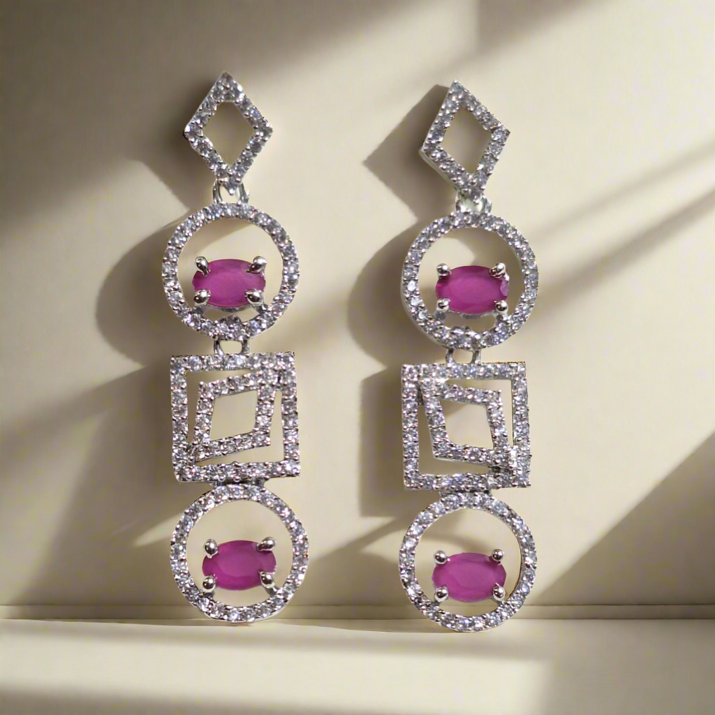 Pink white American Diamond Necklace Set