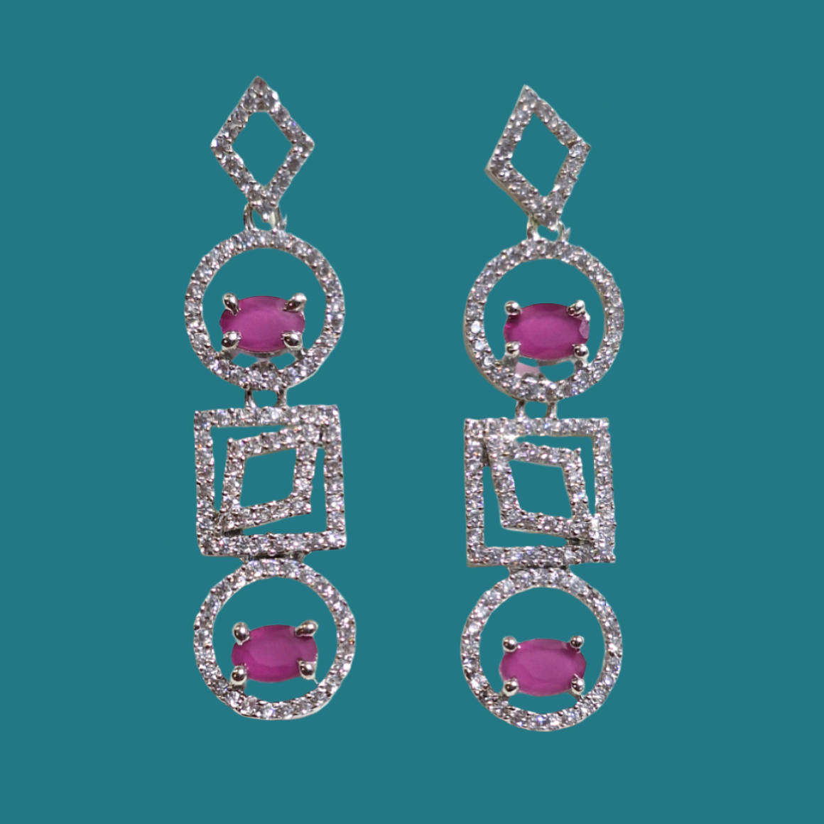 Pink white American Diamond Necklace Set