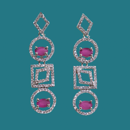 Pink white American Diamond Necklace Set