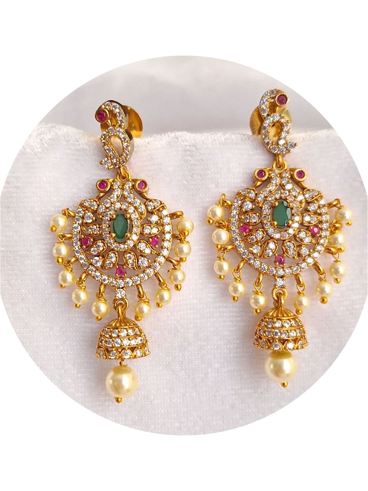 Peacock Pink Green Ruby 1.5 Gram Gold Plated Choker Necklace Set
