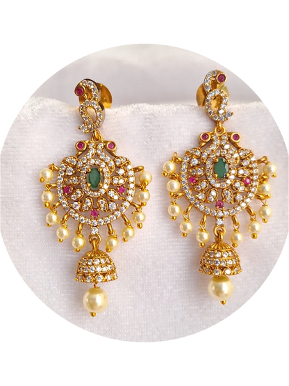 Peacock Pink Green Ruby 1.5 Gram Gold Plated Choker Necklace Set
