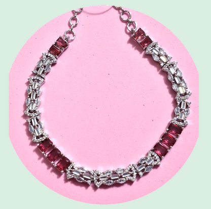 Red Wine and White Color American Diamond Necklace Set