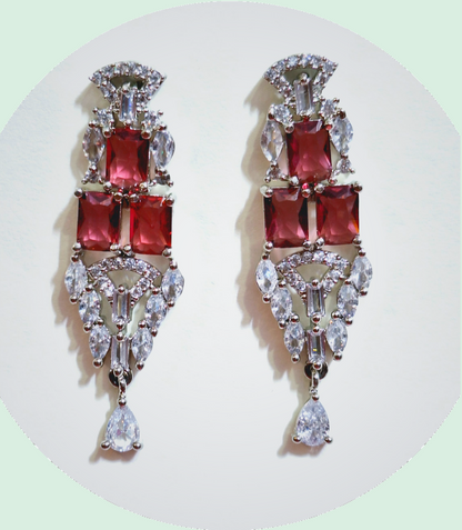 Red Wine and White Color American Diamond Necklace Set