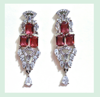 Red Wine and White Color American Diamond Necklace Set