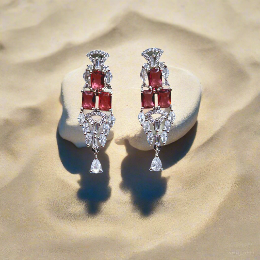 Red Wine and White Color American Diamond Necklace Set